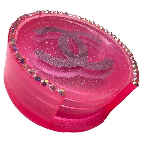 Pink Glitter Resin Coasters / Circle Shapes Handmade Resin. Ch= Monogr… - Picture 13 of 17